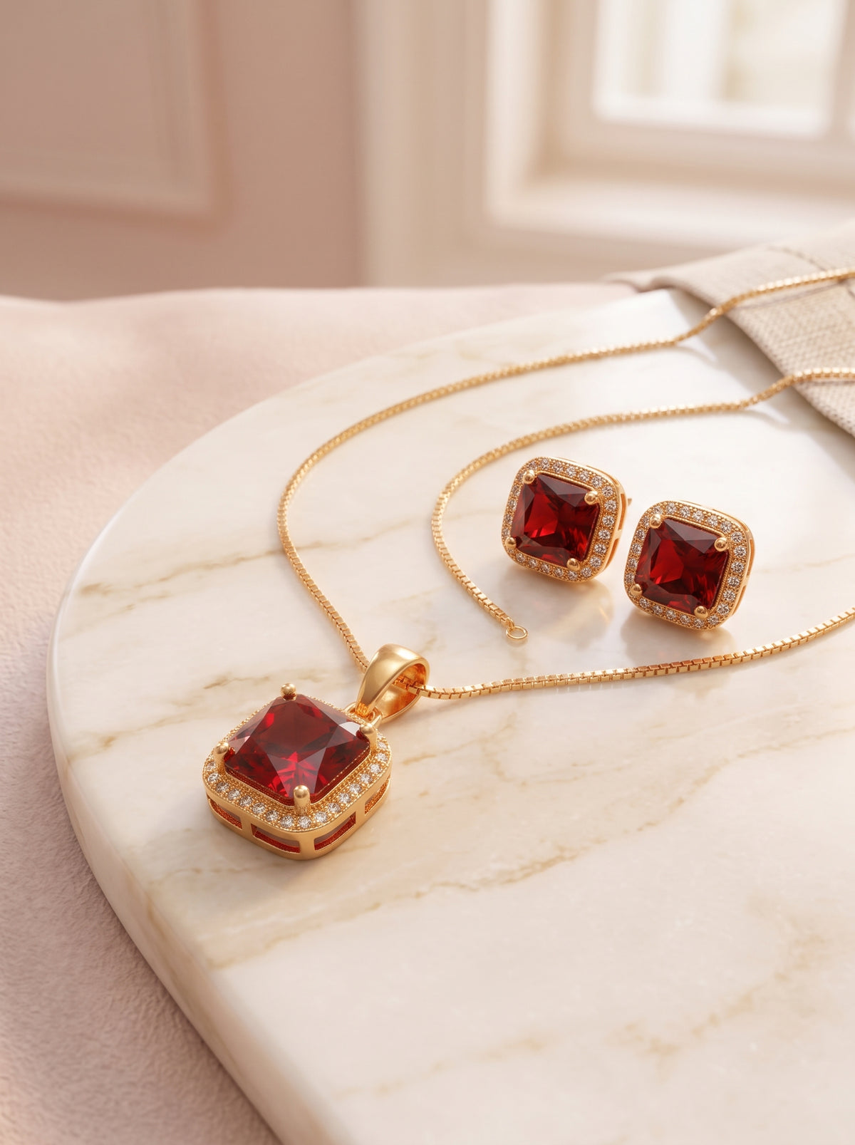 Ruby Halo Set